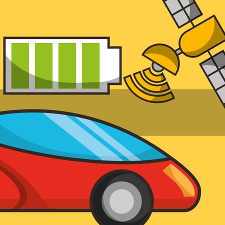 autonomous car signal satelite battery vector illustrationのイラスト素材
