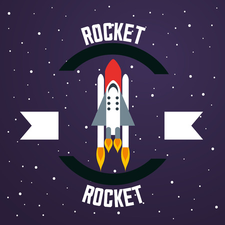 space solar system ribbon sign rocket stars vector illustrationのイラスト素材