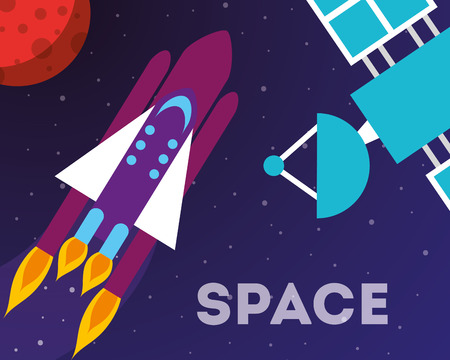 space solar system satelite signal planet rocket exploration vector illustraitonのイラスト素材