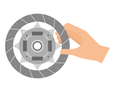 hand with clutch plate auto spare part vector illustrationのイラスト素材