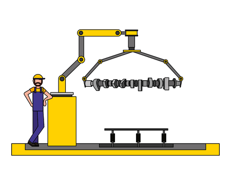 operator factory automotive robotic arm connecting rod vector illustrationのイラスト素材