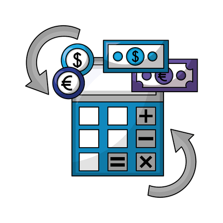 crypto coins and bills with calculator vector illustration designのイラスト素材