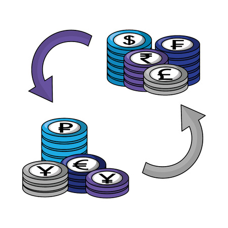 crypto coins pile with arrows vector illustration designのイラスト素材