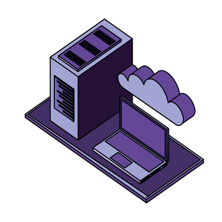 laptop computer server cloud storage data network vector illustrationのイラスト素材
