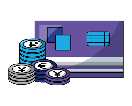 bank credit card stacked coins currency vector illustrationのイラスト素材