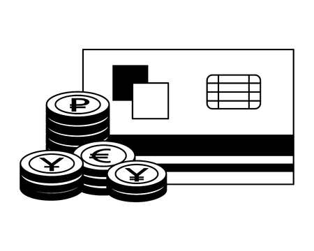 bank credit card stacked coins currency vector illustrationのイラスト素材