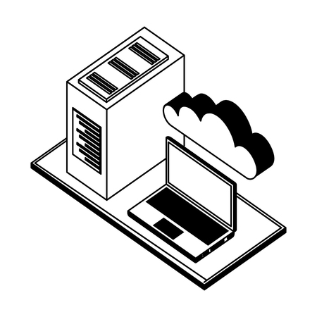 laptop computer server cloud storage data network vector illustrationのイラスト素材