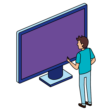 young man with computer display vector illustration designのイラスト素材