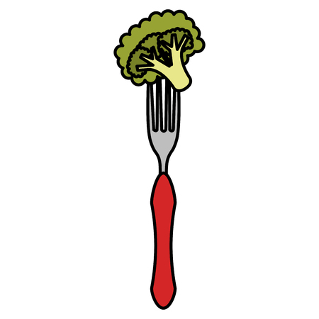 fresh broccoli in fork vector illustration designのイラスト素材