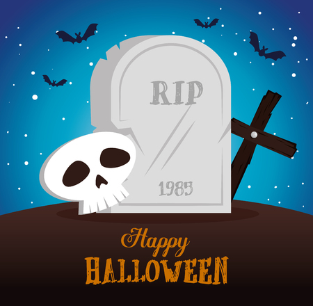 happy halloween card with cemetery scene vector illustration designのイラスト素材