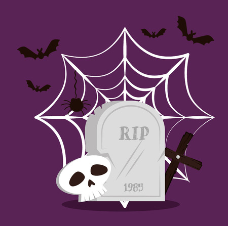 happy halloween card with spiderweb vector illustration designのイラスト素材