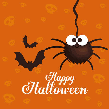 halloween card with spider and bats flying vector illustration designのイラスト素材