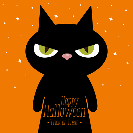 happy halloween card with black cat vector illustration designのイラスト素材