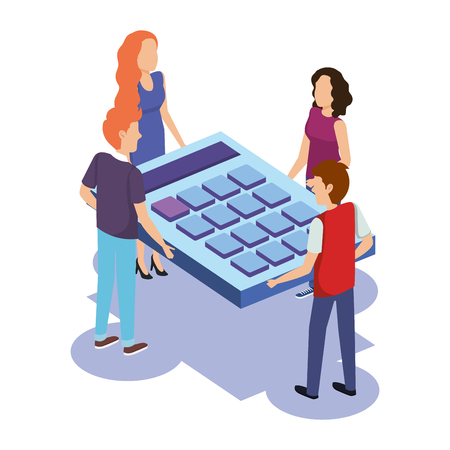 group of people teamwork with calculator vector illustration designのイラスト素材