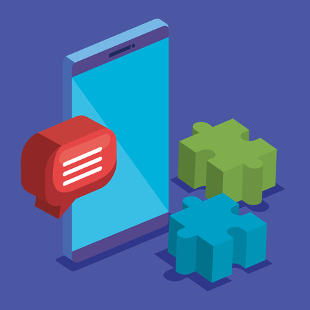 puzzle game pieces with smartphone teamwork vector illustrationのイラスト素材