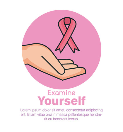 hand with ribbon breast cancer vector illustration designのイラスト素材
