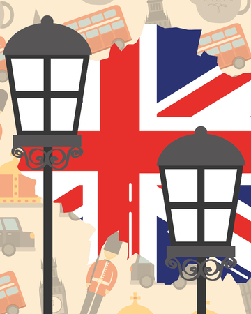 visit london lamps grunge flag style vector illustrationのイラスト素材