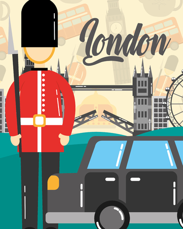 visit london british soldier car tower bridge vector illustrationのイラスト素材