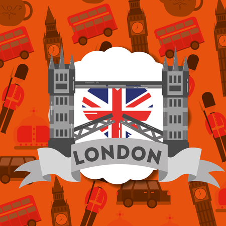visit london sticker tower bridge ribbon sign vector illustrationのイラスト素材