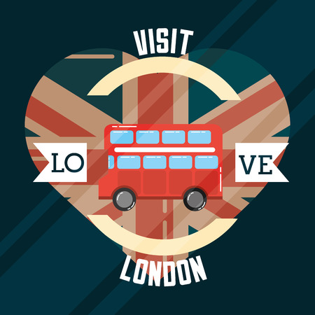 love visit london heart flag double decker ribbon sign vector illustrationのイラスト素材