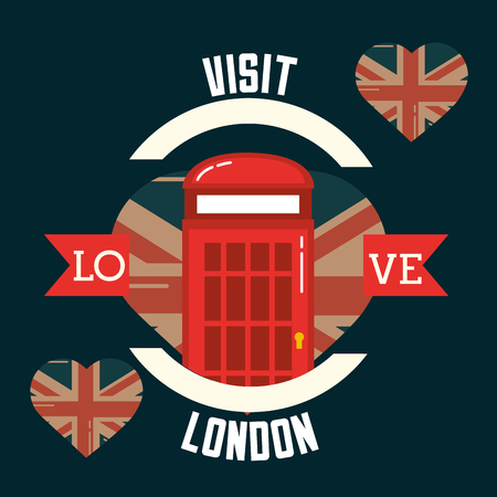 love visit london telephone box hearts flag vector illustrationのイラスト素材