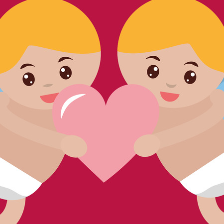 valentines day love babys angels holding heart vector illustrationのイラスト素材