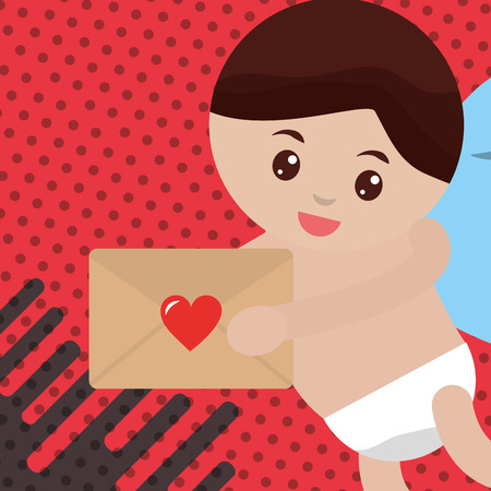 valentines day love baby cupid angel holding letter vector illustrationのイラスト素材