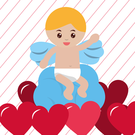 valentines day love cupid baby angel sitting cloud hearts vector illustrationのイラスト素材