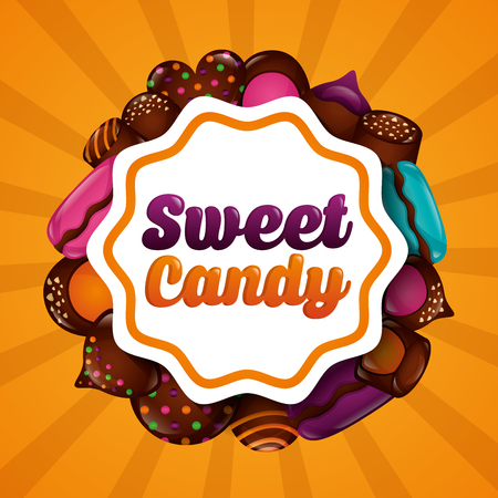 sweet candy label sign chocolate chips cookies cakes delicious vector illustrationのイラスト素材