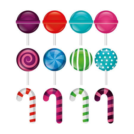 sweet candy balls bananas flavors candy canes vector illustrationのイラスト素材