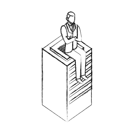 businessman sitting on database server vector illustration hand drawingのイラスト素材