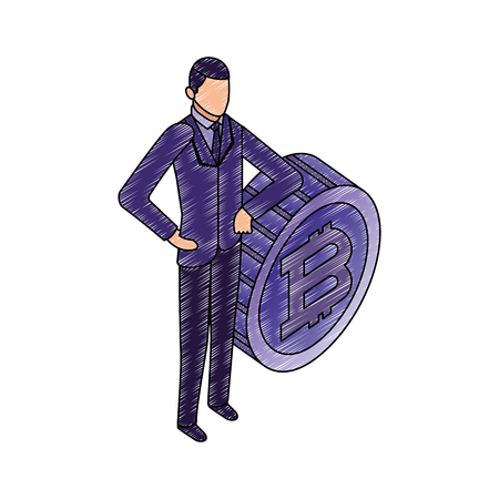 data network businessman bitcoin male standing vector illustrationのイラスト素材