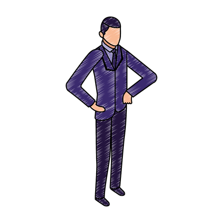 data network businessman male standing hands on the hip vector illustrationのイラスト素材