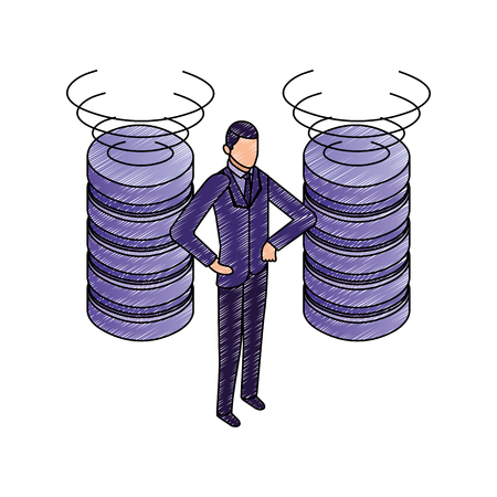 data network businessman male standing datacenter vector illustrationのイラスト素材