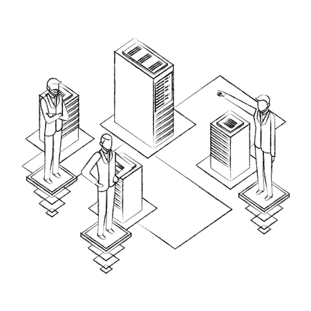 businessmen with server data center isometric vector illustration designのイラスト素材