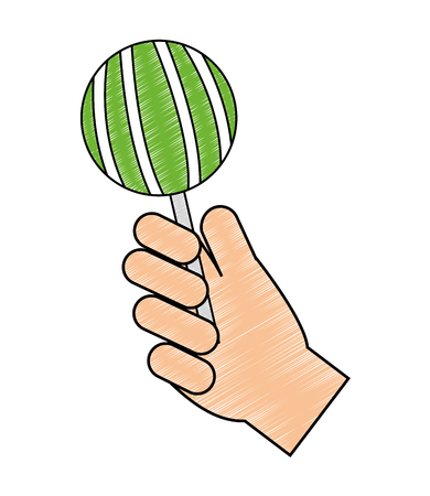hand with sweet lollipop isolated icon vector illustration designのイラスト素材