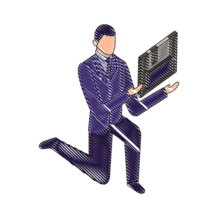 businessman on the knee with floppy vector illustrationのイラスト素材