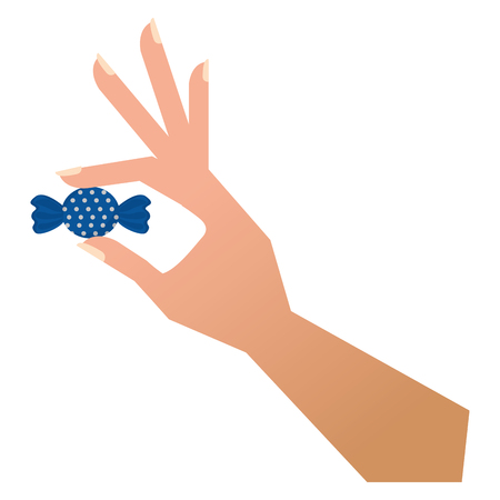 hand holding wrapped sweet candy vector illustrationのイラスト素材