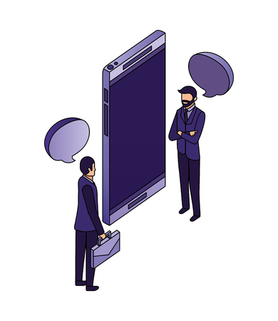 businessmen with smartphone and briefcase talking vector illustrationのイラスト素材