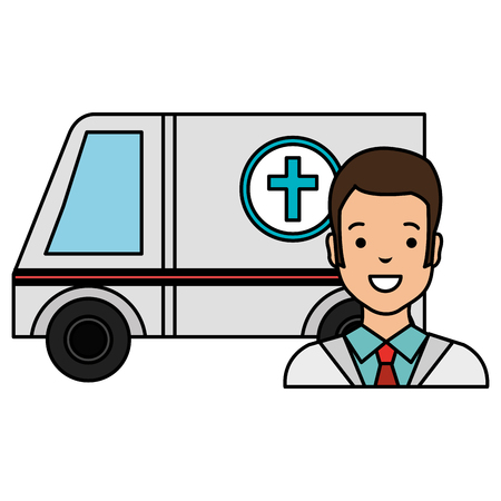 doctor man with ambulance character vector illustration designのイラスト素材