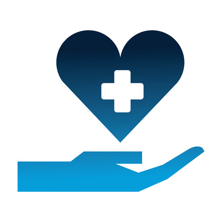 hand with medical heart and cross symbol silhouette illustration designのイラスト素材