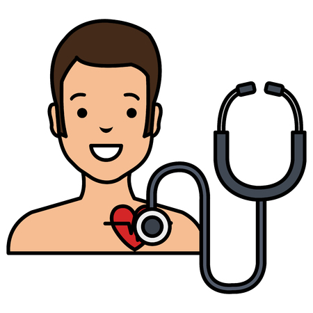 medical patient shirtless with heart and stethoscope vector illustrationのイラスト素材