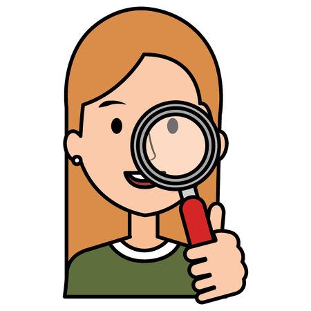 woman with search magnifying glass vector illustration designのイラスト素材