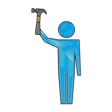 man pictogram holding hammer tool repair vector illustrationのイラスト素材