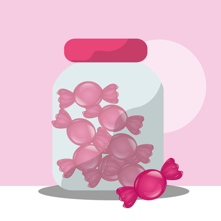 sweet candy pink jar strawberry caramels vector illustrationのイラスト素材