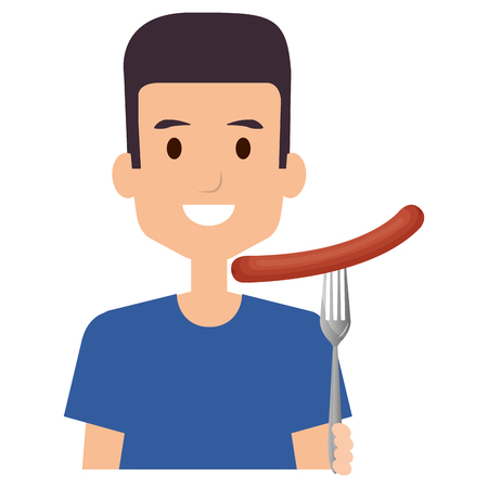 man with delicious sausage in fork vector illustration designのイラスト素材