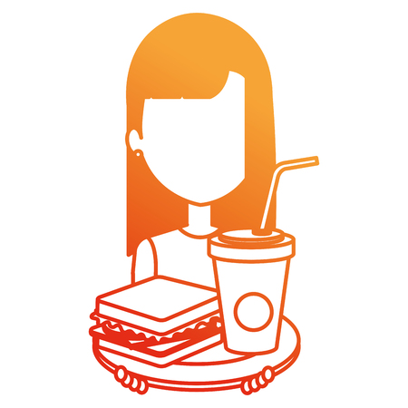 woman with delicious sandwish and soda vector illustration designのイラスト素材