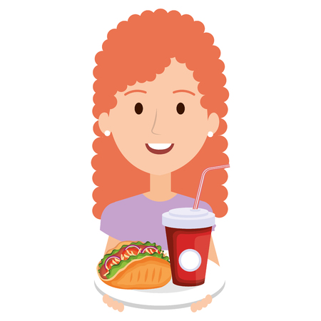 woman with mexican taco and soda vector illustration designのイラスト素材