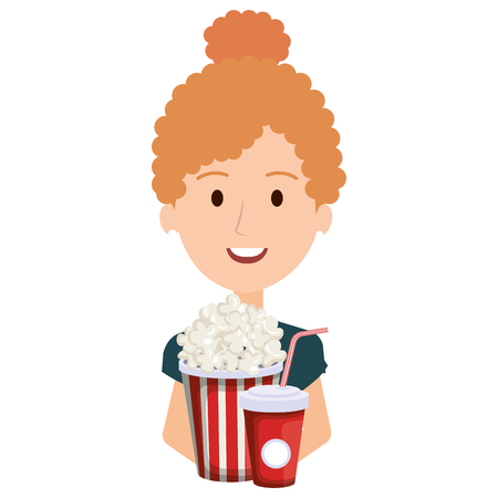 woman with pop corn and soda vector illustration designのイラスト素材