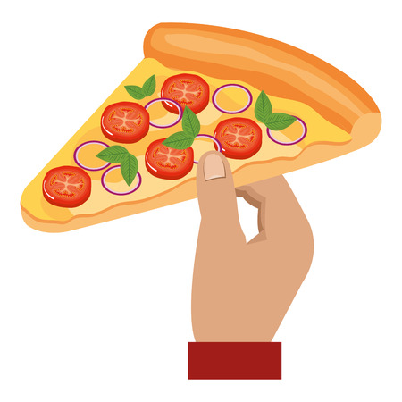 hand with italian pizza portion vector illustration designのイラスト素材